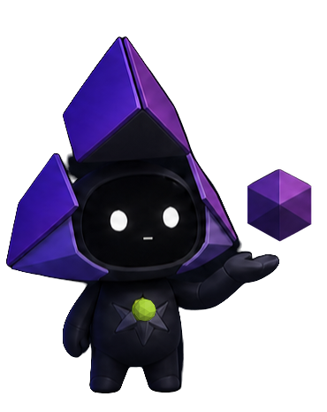 Astir in its tool-use pose, holding a floating violet gem
